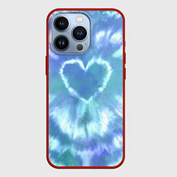 Чехол для iPhone 13 Pro Сердце - тай-дай - голубой, цвет: 3D-красный
