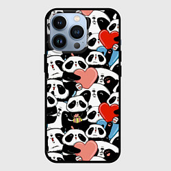 Чехол для iPhone 13 Pro Панды с сердечками, цвет: 3D-черный