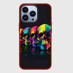 Чехол для iPhone 13 Pro Четыре разноцветных черепа, цвет: 3D-красный