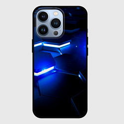 Чехол для iPhone 13 Pro Металлические соты с синей подсветкой, цвет: 3D-черный