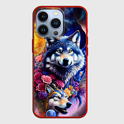 Чехол для iPhone 13 Pro Звездные волки, цвет: 3D-красный