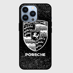 Чехол для iPhone 13 Pro Porsche с потертостями на темном фоне, цвет: 3D-черный