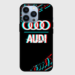 Чехол для iPhone 13 Pro Значок Audi в стиле glitch на темном фоне, цвет: 3D-черный