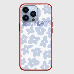 Чехол iPhone 13 Pro Self love - цветочный голубой паттерн