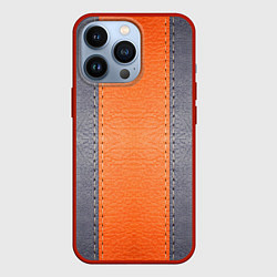 Чехол для iPhone 13 Pro Кожа серая оранжевая, цвет: 3D-красный