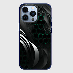 Чехол для iPhone 13 Pro Объемные бирюзовые плиты и черные линии, цвет: 3D-тёмно-синий