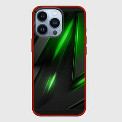 Чехол для iPhone 13 Pro Черные пластины с зеленым свечением, цвет: 3D-красный