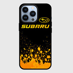 Чехол для iPhone 13 Pro Subaru - gold gradient: символ сверху, цвет: 3D-черный