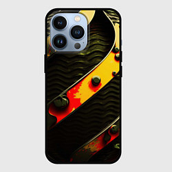 Чехол для iPhone 13 Pro Зеленая текстура оранжевые полосы, цвет: 3D-черный