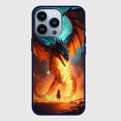 Чехол для iPhone 13 Pro Огненный дракон и рыцарь, цвет: 3D-тёмно-синий