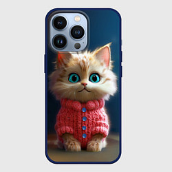 Чехол для iPhone 13 Pro Котик в розовом свитере, цвет: 3D-тёмно-синий