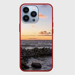 Чехол для iPhone 13 Pro Закат солнца на Финском заливе, цвет: 3D-красный
