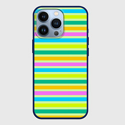 Чехол для iPhone 13 Pro Желто-зеленый полосатый узор, цвет: 3D-тёмно-синий
