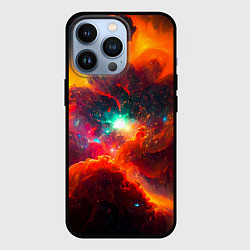 Чехол для iPhone 13 Pro Небула в космосе в оранжевых тонах - нейронная сет, цвет: 3D-черный