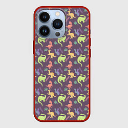 Чехол для iPhone 13 Pro Динозавры паттерн, цвет: 3D-красный