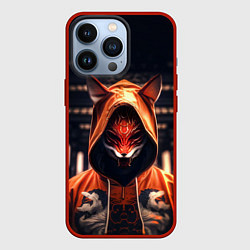 Чехол для iPhone 13 Pro Кицунэ на фоне храма - пагоды, цвет: 3D-красный