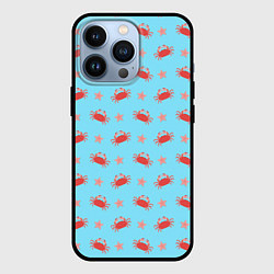 Чехол для iPhone 13 Pro Летний паттерн с крабами и морскими звездами, цвет: 3D-черный