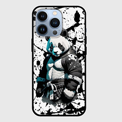 Чехол для iPhone 13 Pro Panda samurai on the background of blots, цвет: 3D-черный
