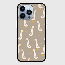Чехол для iPhone 13 Pro Утки на травке - бежевый, цвет: 3D-черный