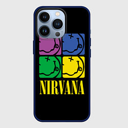 Чехол для iPhone 13 Pro NIRVANA - смайлы, цвет: 3D-тёмно-синий