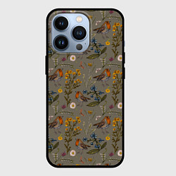 Чехол для iPhone 13 Pro Малиновки и зверобой, цвет: 3D-черный