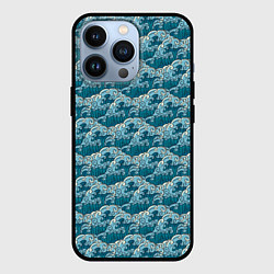 Чехол для iPhone 13 Pro Японские волны паттерн, цвет: 3D-черный