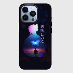 Чехол для iPhone 13 Pro Силуэт Шинобу Кочо на поле и светящаяся бабочка, цвет: 3D-черный