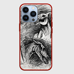 Чехол для iPhone 13 Pro Черепа лошадей - эскиз, цвет: 3D-красный