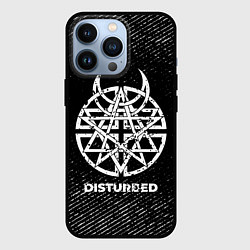 Чехол для iPhone 13 Pro Disturbed с потертостями на темном фоне, цвет: 3D-черный