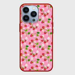 Чехол iPhone 13 Pro Паттерн земляника и цветы