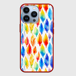 Чехол для iPhone 13 Pro Желто-красно-синие перья тай-дай: паттерн, цвет: 3D-красный