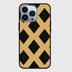 Чехол iPhone 13 Pro Черно-желтый узор геометрические ромбы