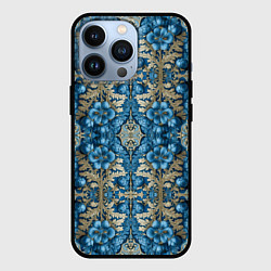 Чехол для iPhone 13 Pro Сине-золотой цветочный узор, цвет: 3D-черный