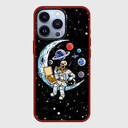 Чехол для iPhone 13 Pro Skeleton astronaut eats pizza while sitting on the, цвет: 3D-красный