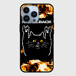 Чехол для iPhone 13 Pro Nickelback рок кот и огонь, цвет: 3D-черный
