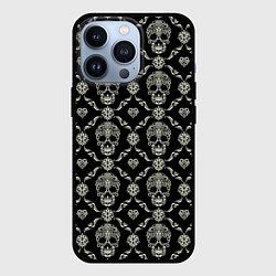 Чехол для iPhone 13 Pro Узор с черепами Pattern with skulls, цвет: 3D-черный