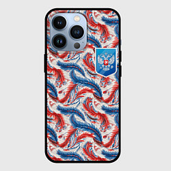 Чехол для iPhone 13 Pro Герб России и узоры, цвет: 3D-черный