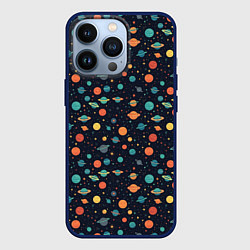 Чехол для iPhone 13 Pro Темный космос с планетами паттерн, цвет: 3D-тёмно-синий