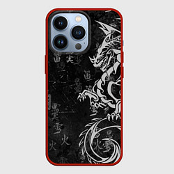 Чехол для iPhone 13 Pro White dragon - grunge, цвет: 3D-красный