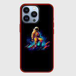 Чехол для iPhone 13 Pro Неоновый космонавт на луне, цвет: 3D-красный