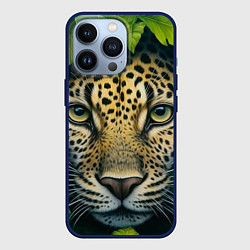 Чехол для iPhone 13 Pro Леопард в листьях, цвет: 3D-тёмно-синий
