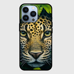 Чехол для iPhone 13 Pro Леопард в листьях, цвет: 3D-черный