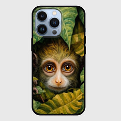 Чехол для iPhone 13 Pro Маленькая обезьянка в листьях, цвет: 3D-черный