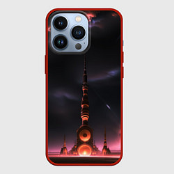 Чехол для iPhone 13 Pro Сай фай башня на другой планете, цвет: 3D-красный