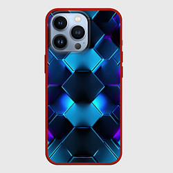Чехол для iPhone 13 Pro Синие неоновые плиты, цвет: 3D-красный