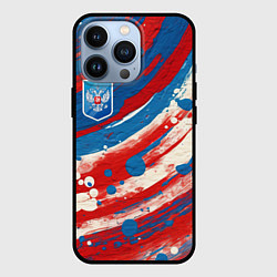 Чехол для iPhone 13 Pro Герб России и брызги краски, цвет: 3D-черный