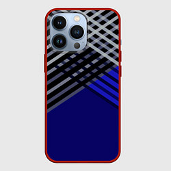 Чехол iPhone 13 Pro Белые и серые полосы на синем фоне
