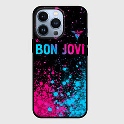 Чехол для iPhone 13 Pro Bon Jovi - neon gradient: символ сверху, цвет: 3D-черный