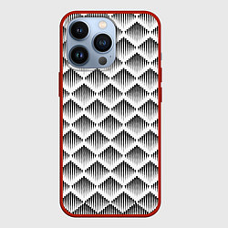 Чехол для iPhone 13 Pro Ромбы из черных треугольников, цвет: 3D-красный