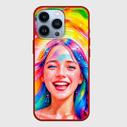 Чехол iPhone 13 Pro Девушка с красочными волосами в каплях воды